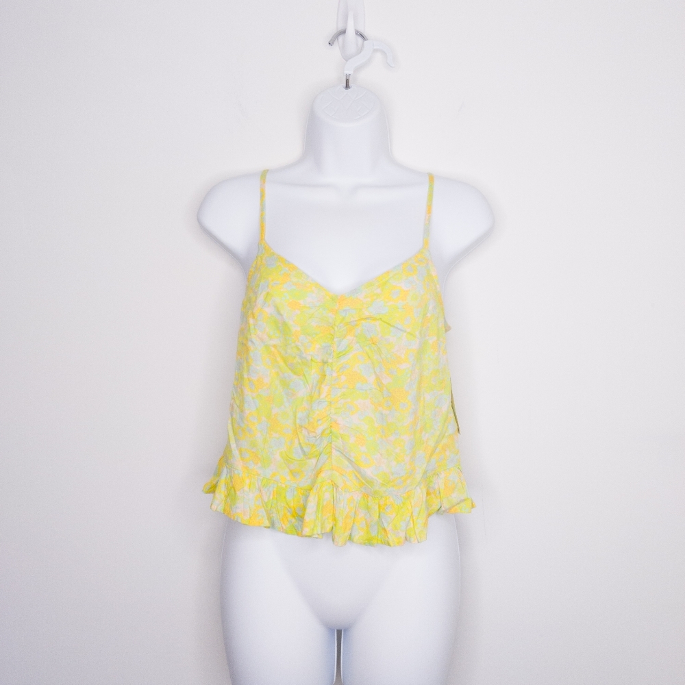 Abound Women's Floral Ruffle Tank Top Extra Small Neon Shirt